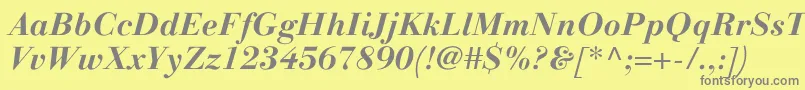 LinotypegianottenBolditalic-fontti – harmaat kirjasimet keltaisella taustalla