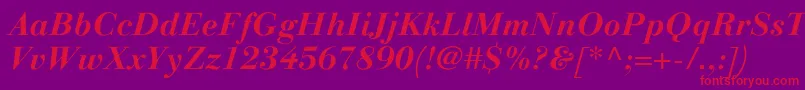 LinotypegianottenBolditalic-Schriftart – Rote Schriften auf violettem Hintergrund