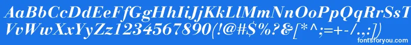 Czcionka LinotypegianottenBolditalic – białe czcionki na niebieskim tle