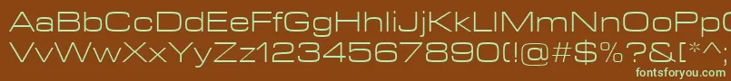 フォントEurostileNextLtComLightExtended – 緑色の文字が茶色の背景にあります。