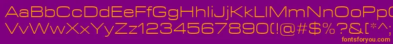 EurostileNextLtComLightExtended-Schriftart – Orangefarbene Schriften auf violettem Hintergrund