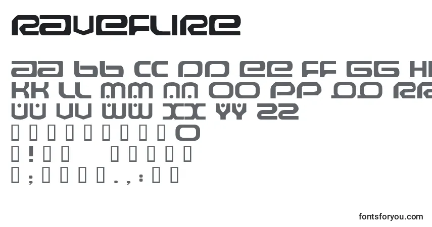 Schriftart Raveflire – Alphabet, Zahlen, spezielle Symbole