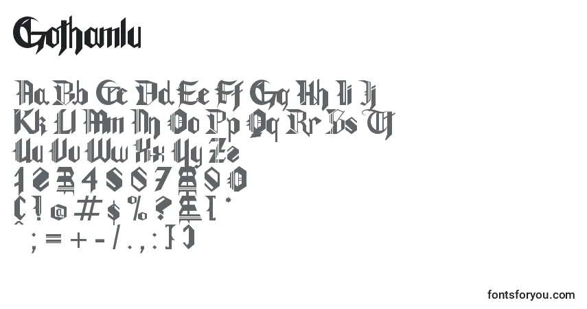 A fonte Gothamlu – alfabeto, números, caracteres especiais