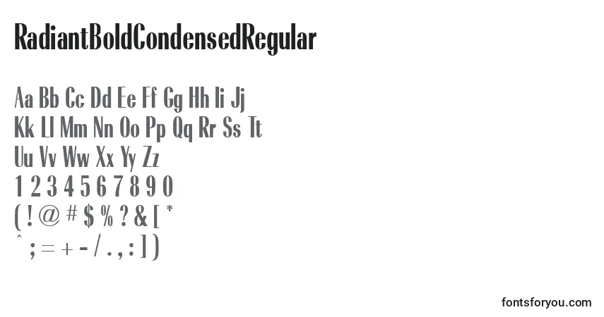 A fonte RadiantBoldCondensedRegular – alfabeto, números, caracteres especiais