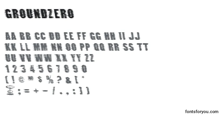 characters of groundzero font, letter of groundzero font, alphabet of  groundzero font