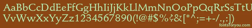 フォントStempelschneidlerstdMedium – 緑色の文字が茶色の背景にあります。