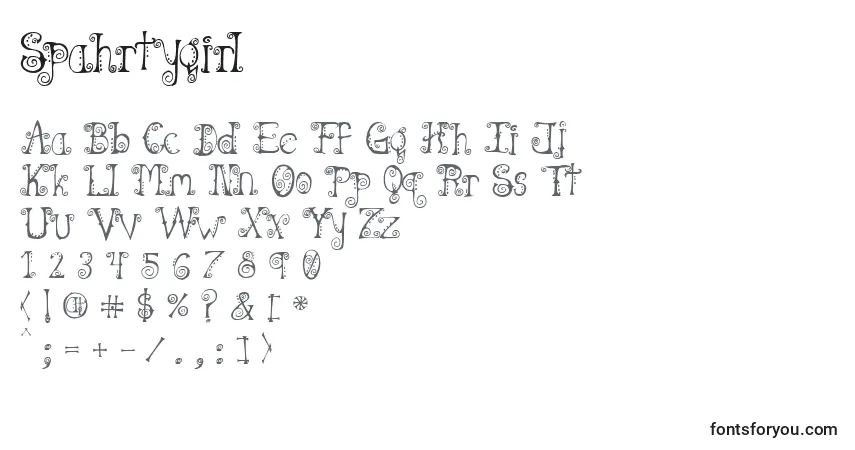 Schriftart Spahrtygirl – Alphabet, Zahlen, spezielle Symbole