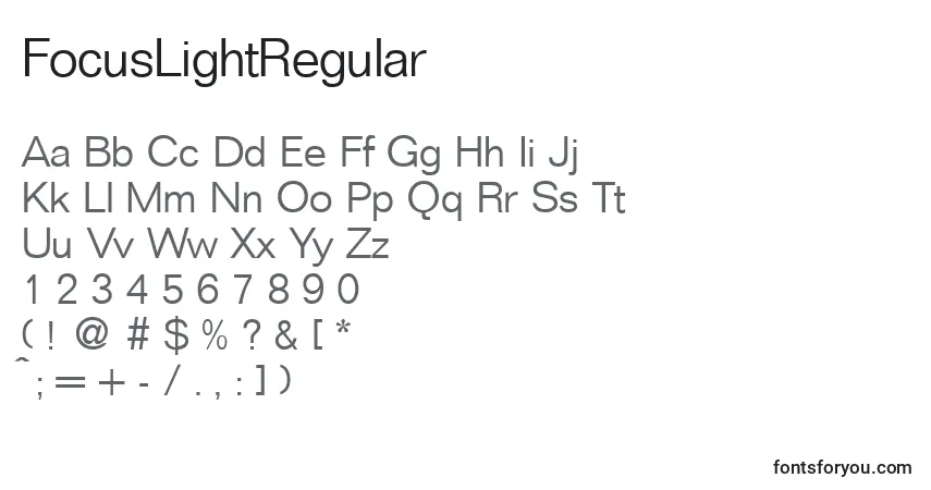 Czcionka FocusLightRegular – alfabet, cyfry, specjalne znaki