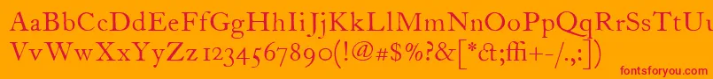 ItcFoundersCaslon12Roman-Schriftart – Rote Schriften auf orangefarbenem Hintergrund