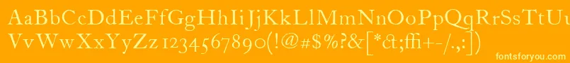 ItcFoundersCaslon12Roman-Schriftart – Gelbe Schriften auf orangefarbenem Hintergrund