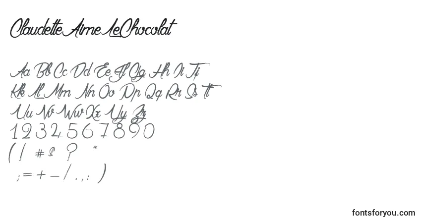 A fonte ClaudetteAimeLeChocolat – alfabeto, números, caracteres especiais