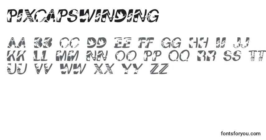 Schriftart Pixcapswinding – Alphabet, Zahlen, spezielle Symbole