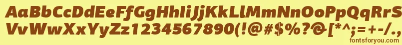 フォントPfagorasansproUltrablackitalic – 茶色の文字が黄色の背景にあります。