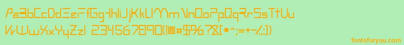 フォントOscillossk – オレンジの文字が緑の背景にあります。