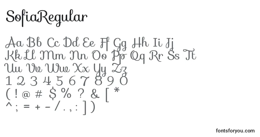 Schriftart SofiaRegular – Alphabet, Zahlen, spezielle Symbole