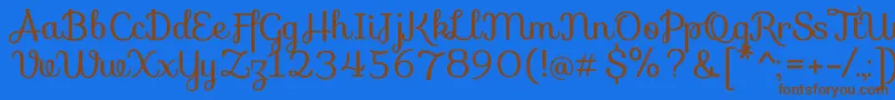 フォントSofiaRegular – 茶色の文字が青い背景にあります。