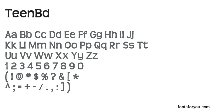 Czcionka TeenBd – alfabet, cyfry, specjalne znaki