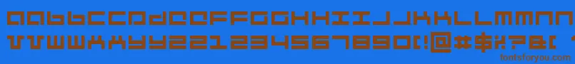 フォントMecha – 茶色の文字が青い背景にあります。