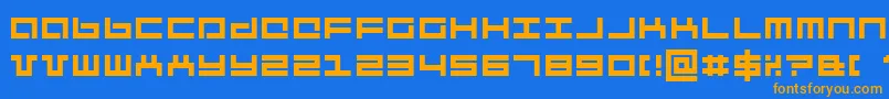 Mecha-Schriftart – Orangefarbene Schriften auf blauem Hintergrund