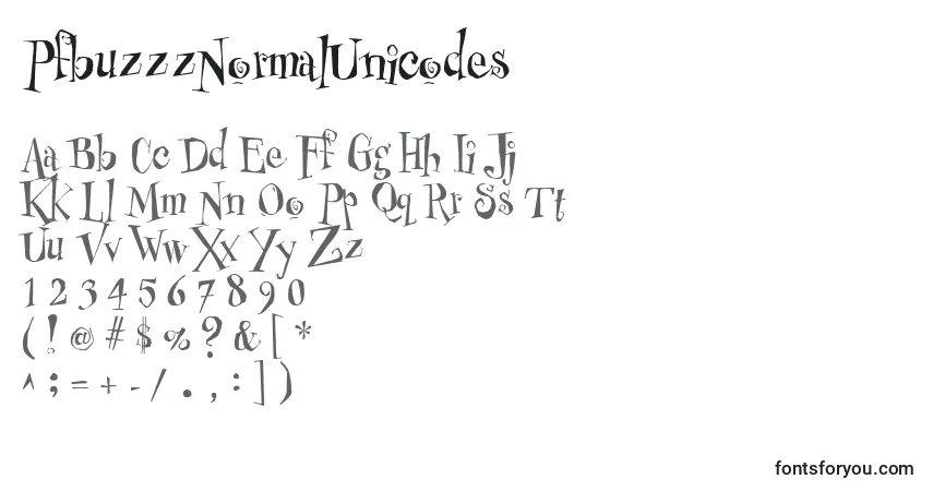A fonte PfbuzzzNormalUnicodes – alfabeto, números, caracteres especiais