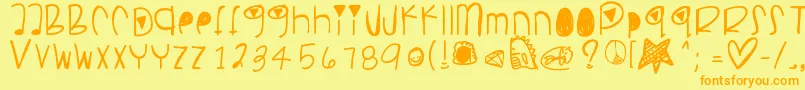 Saiba mais sobre a fonte Pancakesplz Fonte Pancakesplz – fontes laranjas em um fundo amarelo