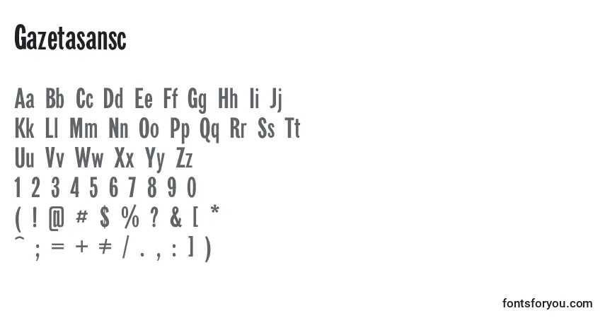 Czcionka Gazetasansc – alfabet, cyfry, specjalne znaki