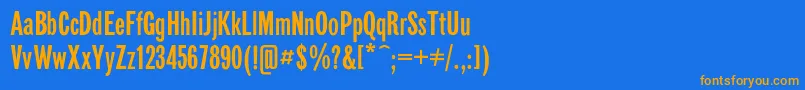 フォントGazetasansc – オレンジ色の文字が青い背景にあります。
