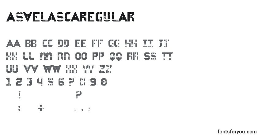 A fonte Asvelascaregular – alfabeto, números, caracteres especiais