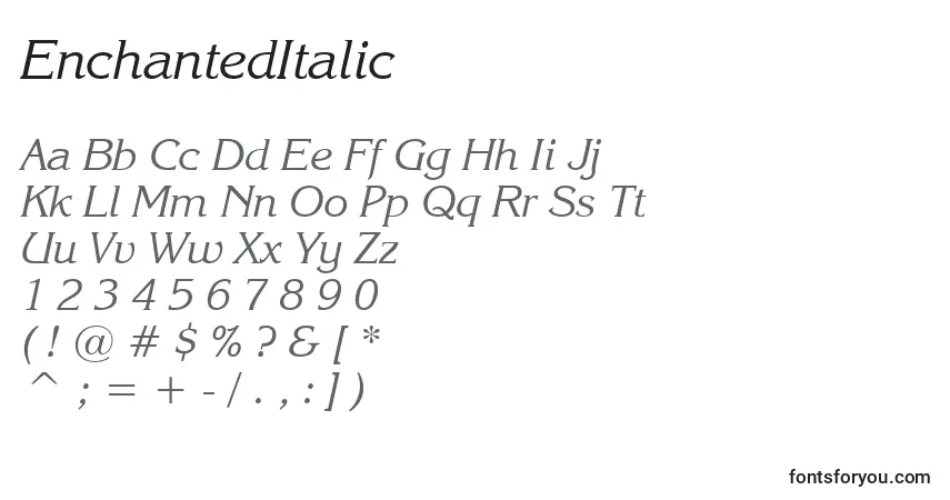 Schriftart EnchantedItalic – Alphabet, Zahlen, spezielle Symbole