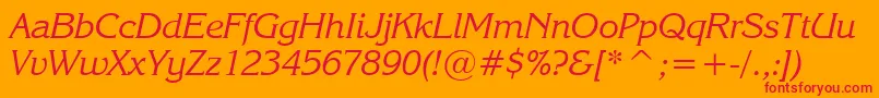 Fonte EnchantedItalic – fontes vermelhas em um fundo laranja