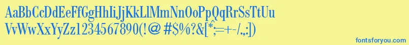 フォントModernbodonicondRegular – 青い文字が黄色の背景にあります。