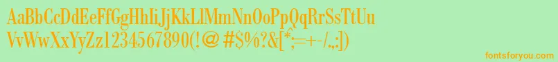 フォントModernbodonicondRegular – オレンジの文字が緑の背景にあります。