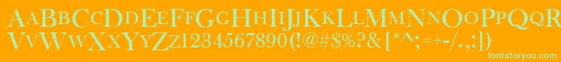 Baskervilleoldfacdcd-fontti – vihreät fontit oranssilla taustalla