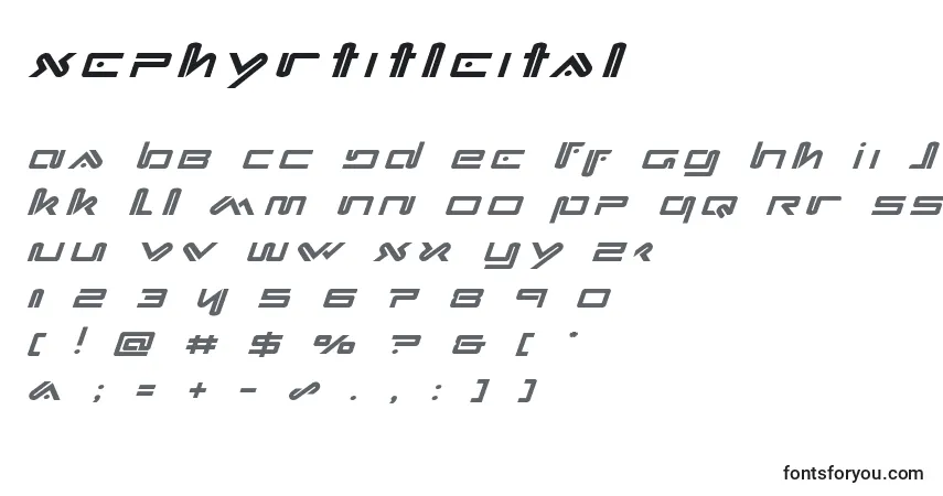 Шрифт Xephyrtitleital – алфавит, цифры, специальные символы