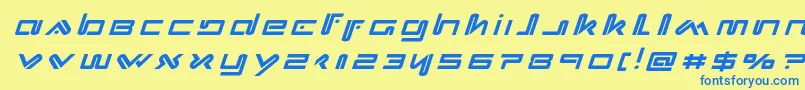 フォントXephyrtitleital – 青い文字が黄色の背景にあります。