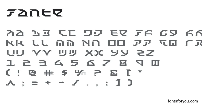 Schriftart Fante – Alphabet, Zahlen, spezielle Symbole