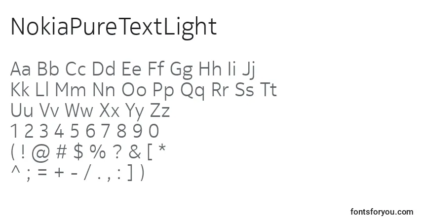 A fonte NokiaPureTextLight – alfabeto, números, caracteres especiais
