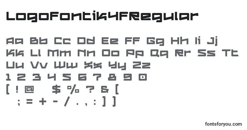 A fonte Logofontik4fRegular – alfabeto, números, caracteres especiais