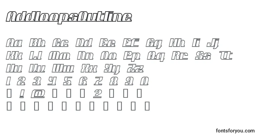 A fonte AddloopsOutline – alfabeto, números, caracteres especiais