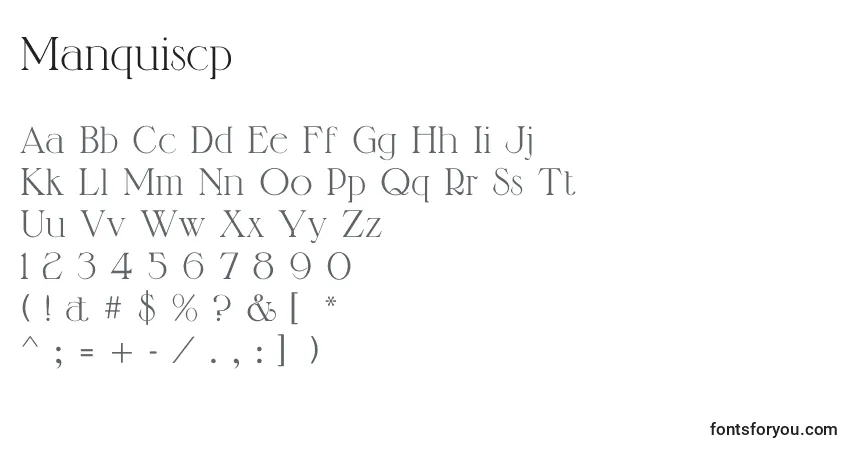 Czcionka Manquiscp – alfabet, cyfry, specjalne znaki