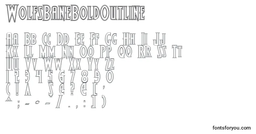 A fonte WolfsBaneBoldOutline – alfabeto, números, caracteres especiais