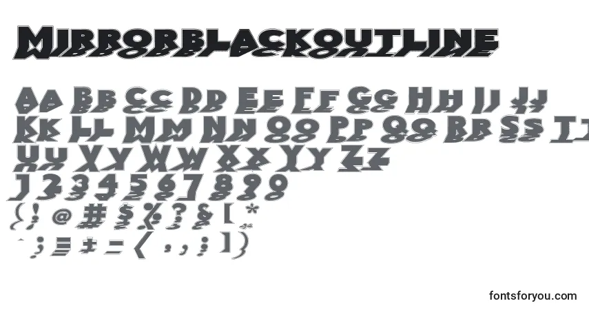 Schriftart Mirrorblackoutline – Alphabet, Zahlen, spezielle Symbole