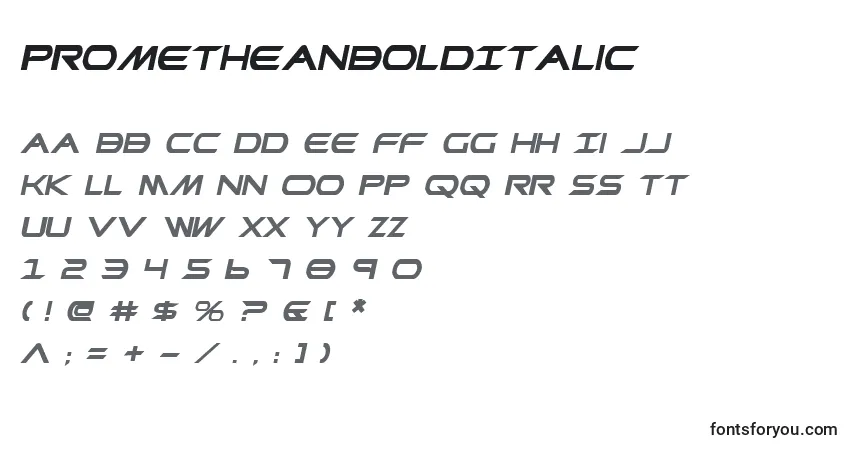 A fonte PrometheanBoldItalic – alfabeto, números, caracteres especiais