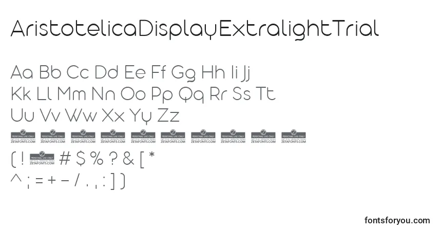 AristotelicaDisplayExtralightTrial-fontti – aakkoset, numerot, erikoismerkit