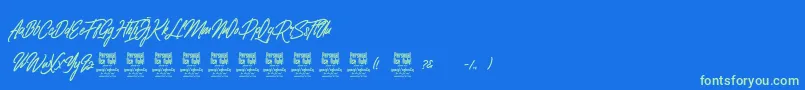 ClovvoPersonalUse-Schriftart – Grüne Schriften auf blauem Hintergrund