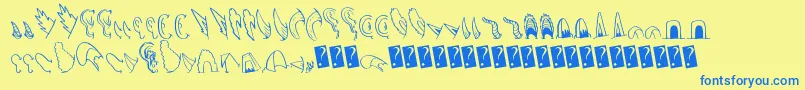 Creaturebuilderears-Schriftart – Blaue Schriften auf gelbem Hintergrund
