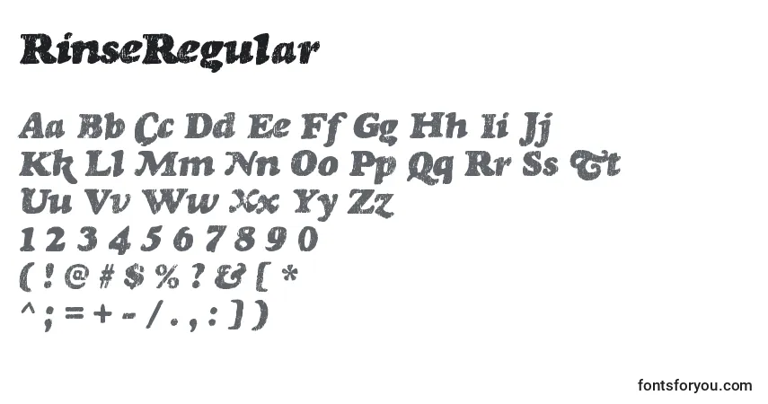 A fonte RinseRegular – alfabeto, números, caracteres especiais