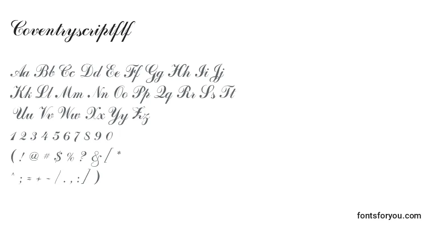 A fonte Coventryscriptflf – alfabeto, números, caracteres especiais