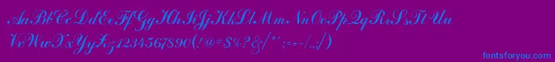 Coventryscriptflf-Schriftart – Blaue Schriften auf violettem Hintergrund