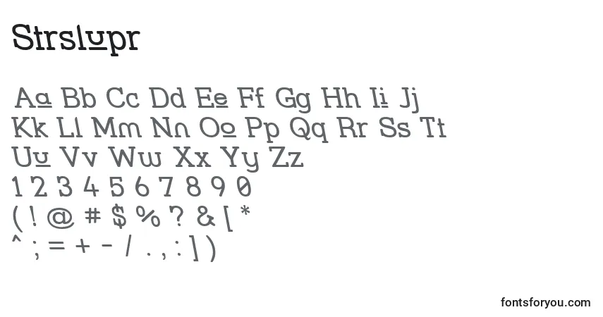 A fonte Strslupr – alfabeto, números, caracteres especiais